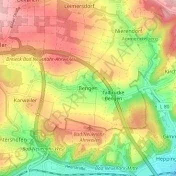 Bengen topographic map, elevation, terrain