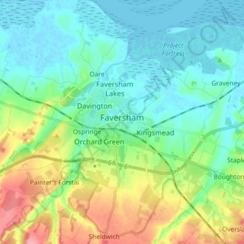 Faversham topographic map, elevation, terrain