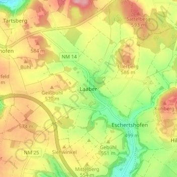 Laaber topographic map, elevation, terrain