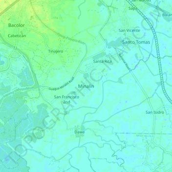 Minalin topographic map, elevation, terrain