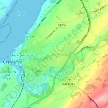 Rhosbodrual topographic map, elevation, terrain