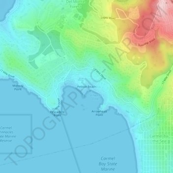Pebble Beach topographic map, elevation, terrain