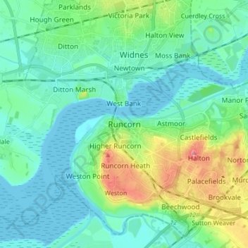 Runcorn topographic map, elevation, terrain