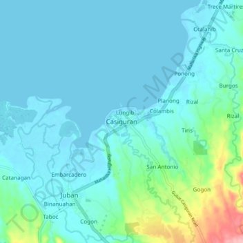 Casiguran topographic map, elevation, terrain
