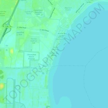 Anchor Bay Shores topographic map, elevation, terrain