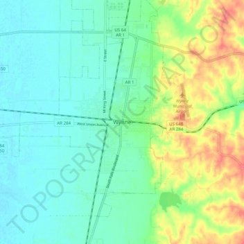 Wynne topographic map, elevation, terrain