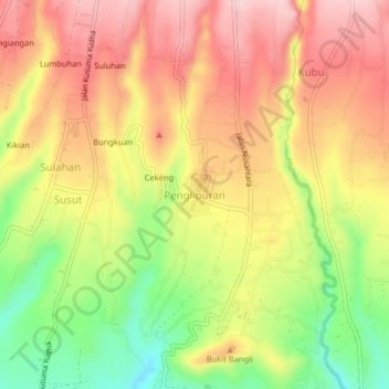 Penglipuran topographic map, elevation, terrain