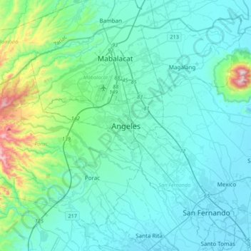 Angeles topographic map, elevation, terrain