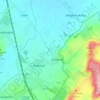 Ford End topographic map, elevation, terrain