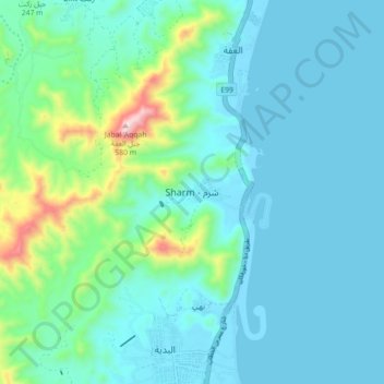 Sharm topographic map, elevation, terrain