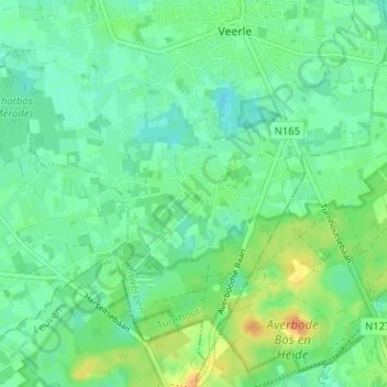 Veerle-Heide topographic map, elevation, terrain
