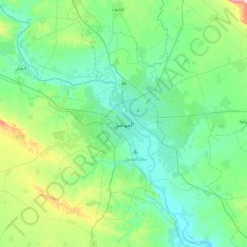 Mosul topographic map, elevation, terrain