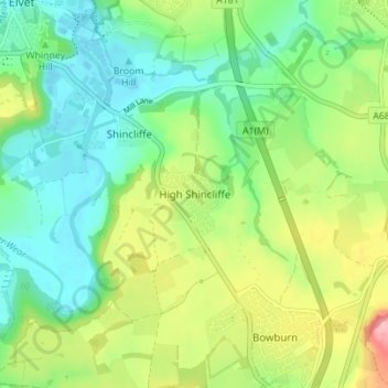 High Shincliffe topographic map, elevation, terrain