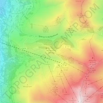 Peyresourde-Balestas topographic map, elevation, terrain
