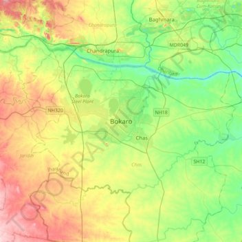 Bokaro topographic map, elevation, terrain