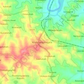 Krishnarajanagara topographic map, elevation, terrain