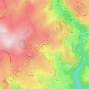 Lieuriac topographic map, elevation, terrain