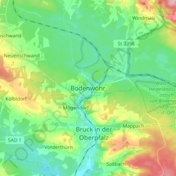 Bodenwöhr topographic map, elevation, terrain