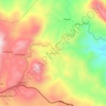 Acuitlapán topographic map, elevation, terrain