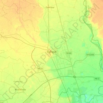 Sonipat topographic map, elevation, terrain