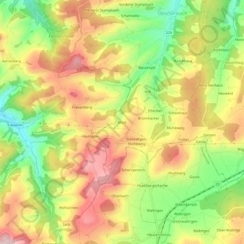 Mösli topographic map, elevation, terrain