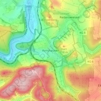 Arnshausen topographic map, elevation, terrain