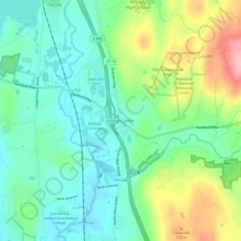 Killingly Center topographic map, elevation, terrain