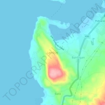 Lambug topographic map, elevation, terrain