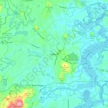 Sudbury topographic map, elevation, terrain