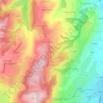 Dressy topographic map, elevation, terrain