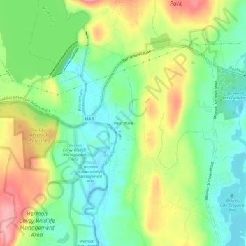 West Ware topographic map, elevation, terrain