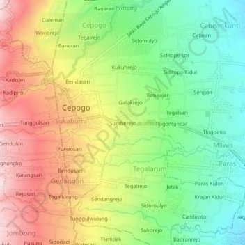 Sumberejo topographic map, elevation, terrain