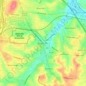 Paragon Mills topographic map, elevation, terrain