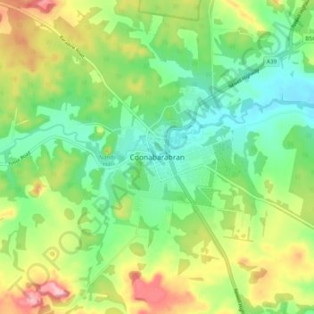 Coonabarabran topographic map, elevation, terrain