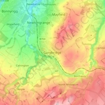 Gorebridge topographic map, elevation, terrain