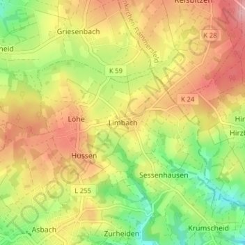 Limbach topographic map, elevation, terrain