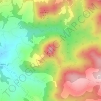 Треска topographic map, elevation, terrain