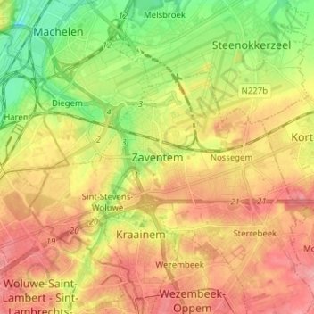 Zaventem topographic map, elevation, terrain