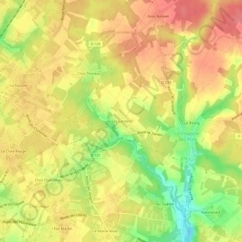Les Landes topographic map, elevation, terrain