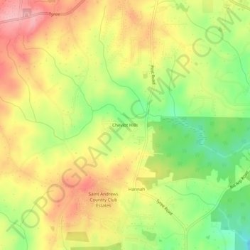 Cheviot Hills topographic map, elevation, terrain