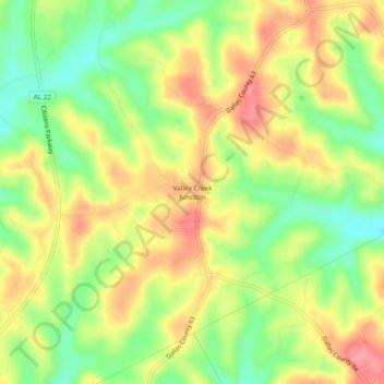 Valley Creek Junction topographic map, elevation, terrain
