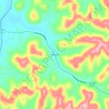 Elmwood topographic map, elevation, terrain