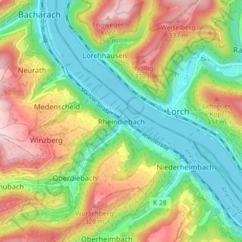 Rheindiebach topographic map, elevation, terrain