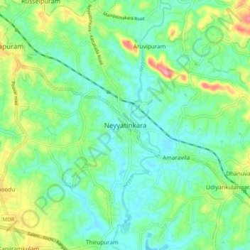 Neyyatinkara topographic map, elevation, terrain