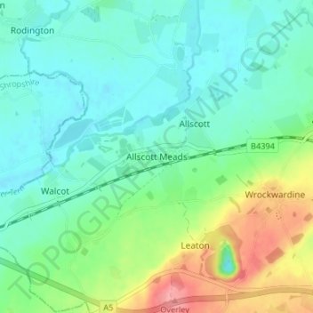 Allscott Meads topographic map, elevation, terrain