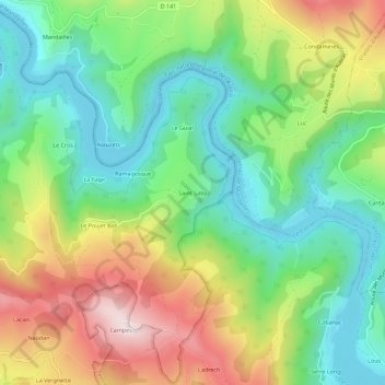 Saint Saby topographic map, elevation, terrain