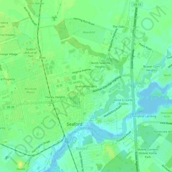 Seaford Heights topographic map, elevation, terrain