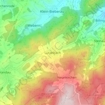 Lützelbach topographic map, elevation, terrain