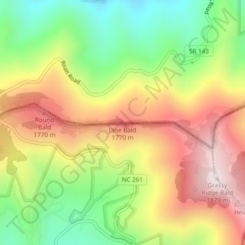 Jane Bald topographic map, elevation, terrain