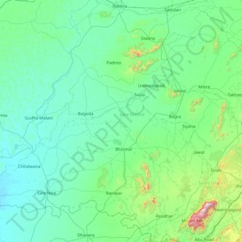 Jālor topographic map, elevation, terrain